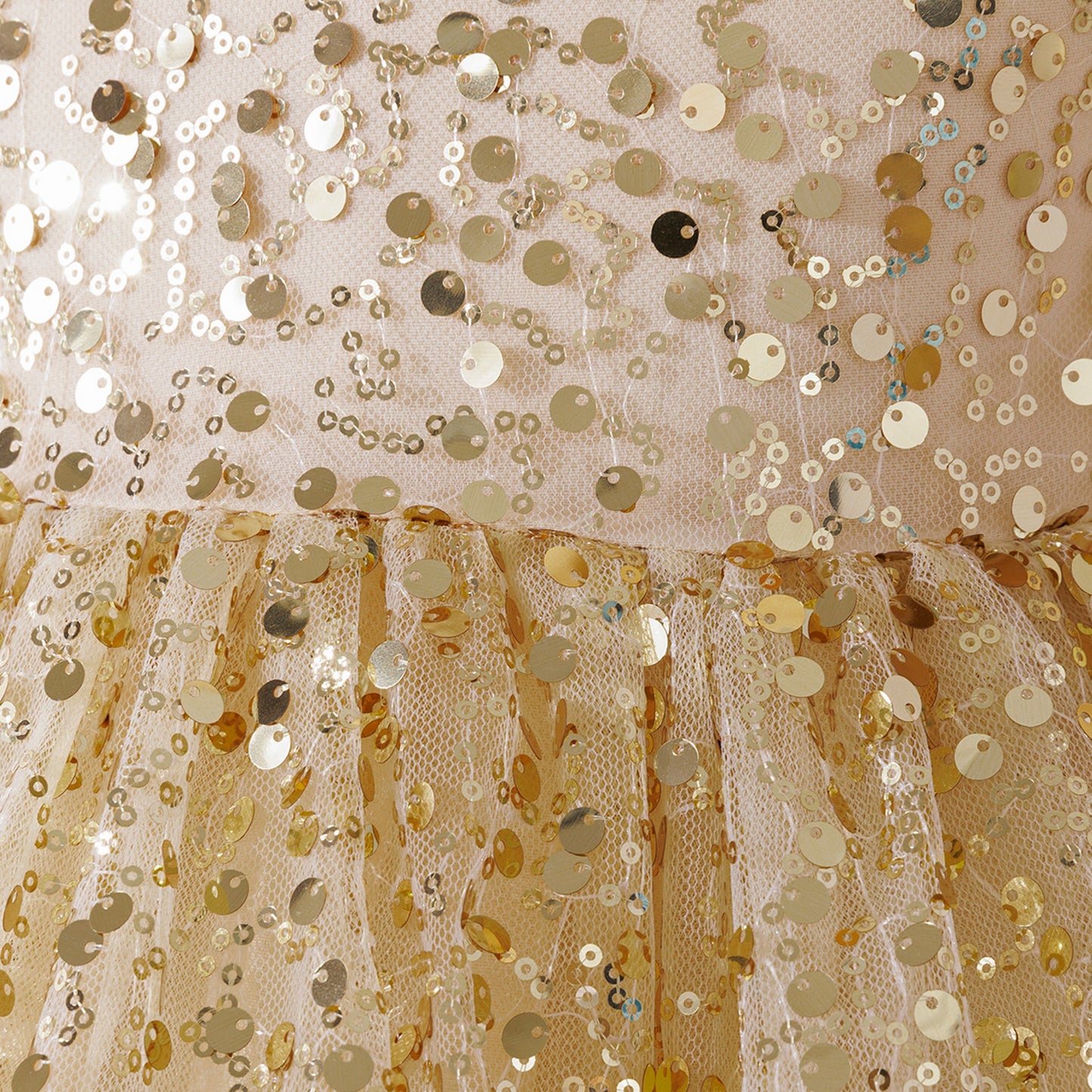 Tea Length Champagne Sequin Princess Dress for Girls – Party & Elegant Flower Girl Outfit