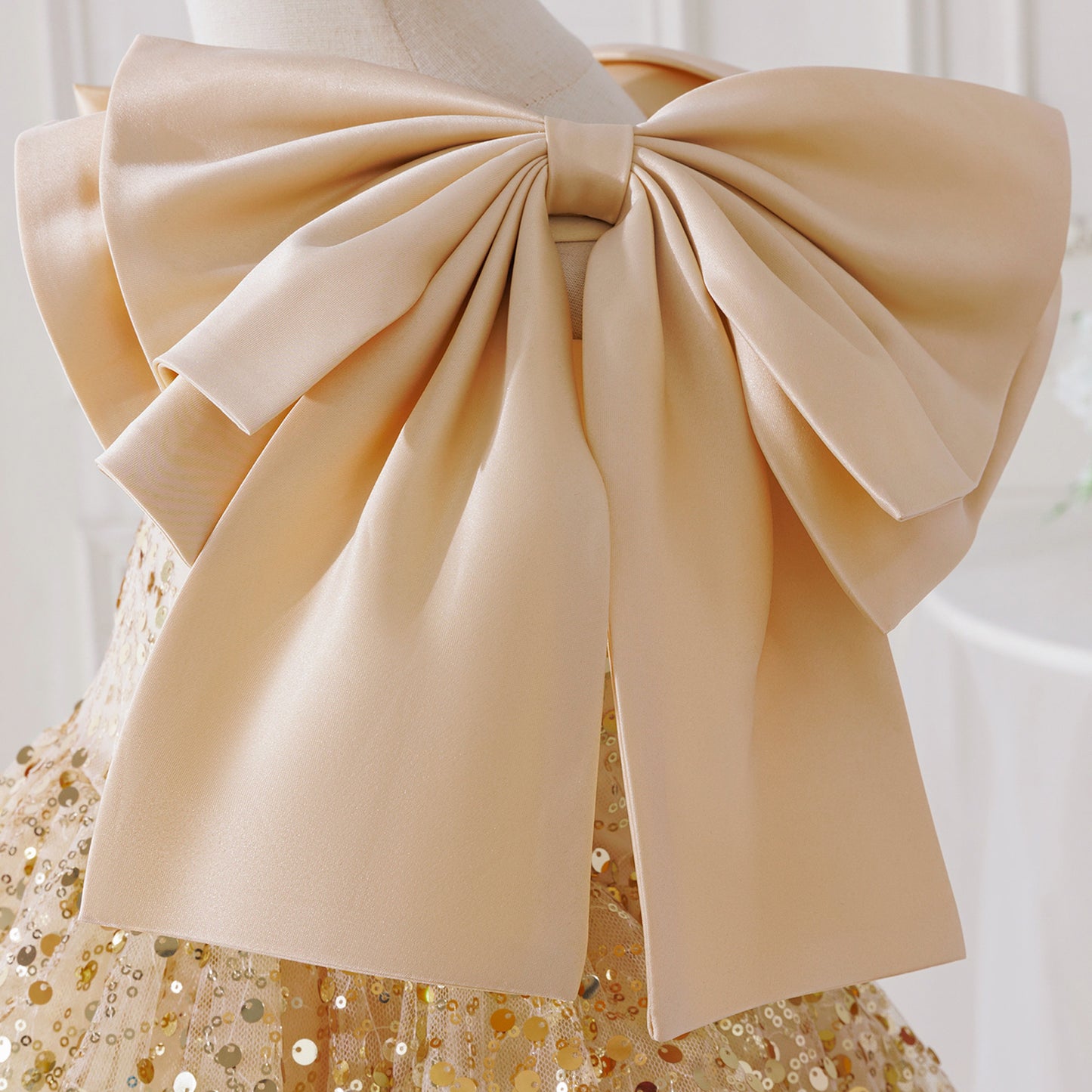 Tea Length Champagne Sequin Princess Dress for Girls – Party & Elegant Flower Girl Outfit