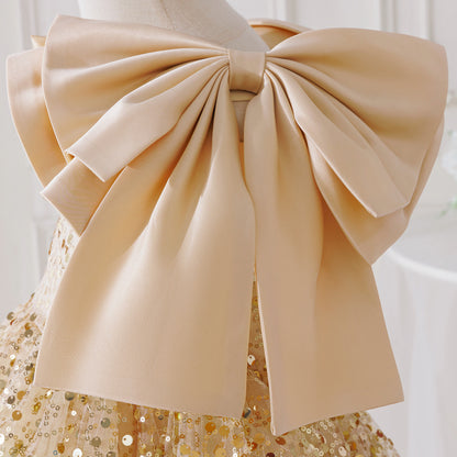 Tea Length Champagne Sequin Princess Dress for Girls – Party & Elegant Flower Girl Outfit