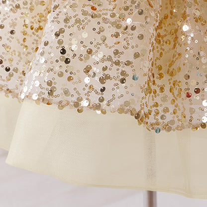Tea Length Champagne Sequin Princess Dress for Girls – Party & Elegant Flower Girl Outfit