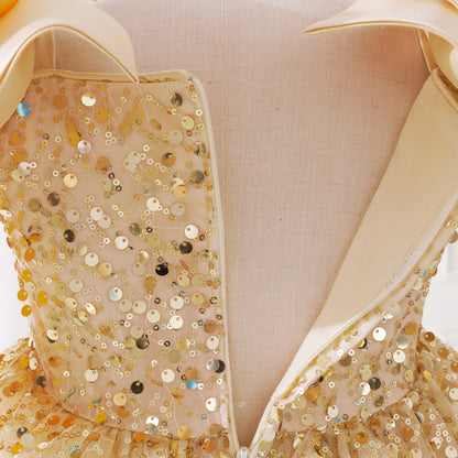 Tea Length Champagne Sequin Princess Dress for Girls – Party & Elegant Flower Girl Outfit