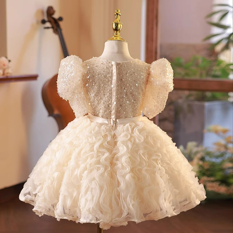 Champagne Sequin Flower Girl Dress – Toddler & Kids Princess A-line Party Dress
