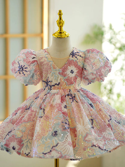 Colorful Sequin Flower Girl Ball Gown for Parties, Weddings & Events