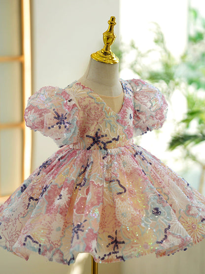 Colorful Sequin Flower Girl Ball Gown for Parties, Weddings & Events