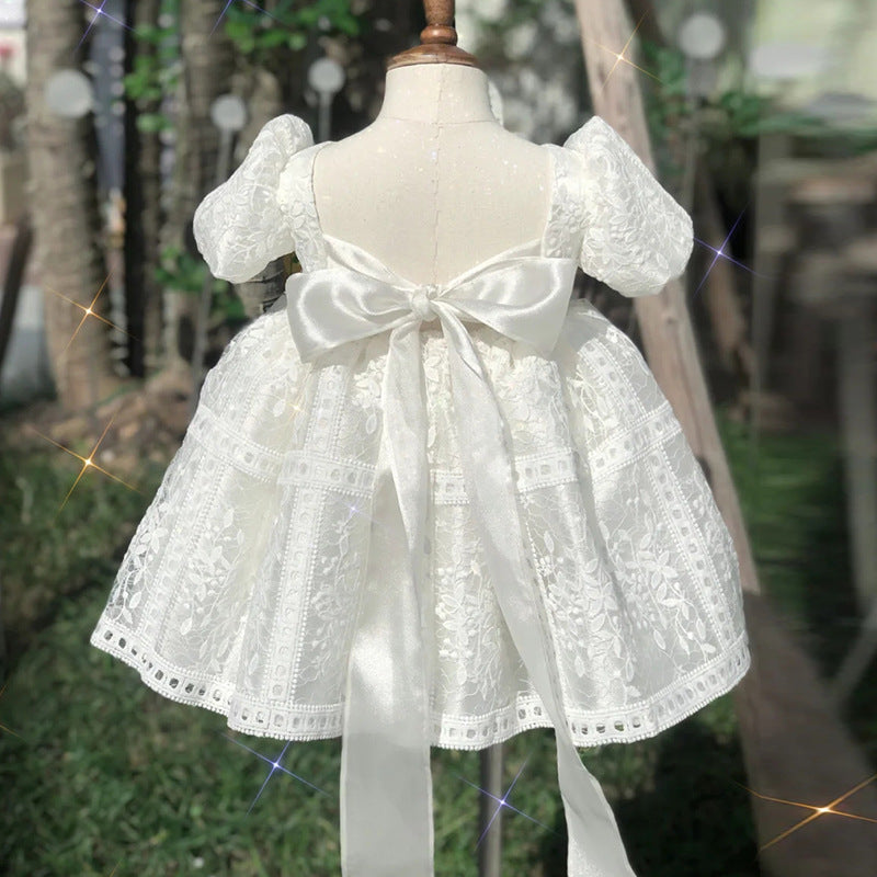 Cute A-Line Lace Tea Length Dress for Girls - White Party & Flower Girl Dress