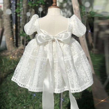 Cute A-Line Lace Tea Length Dress for Girls - White Party & Flower Girl Dress