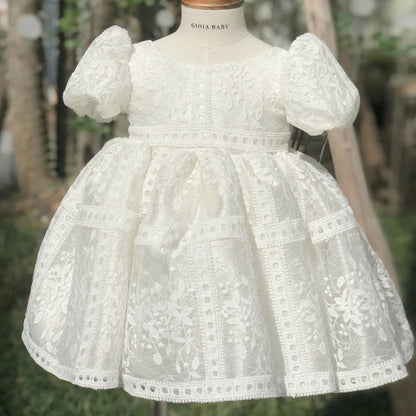 Cute A-Line Lace Tea Length Dress for Girls - White Party & Flower Girl Dress