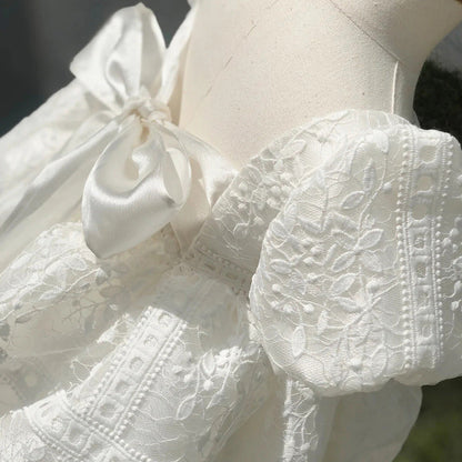 Cute A-Line Lace Tea Length Dress for Girls - White Party & Flower Girl Dress