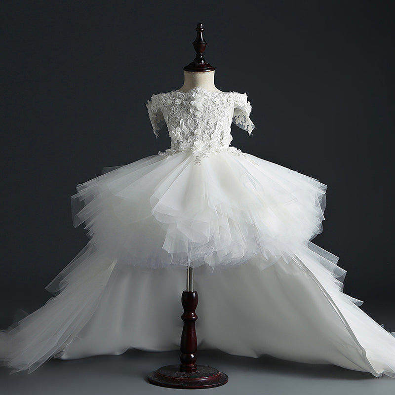 A-Line Off-Shoulder High-Low Princess Dress for Girls – Lace, Tulle, Tiered Skirt | Special Occasion Gown