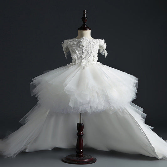 A-Line Off-Shoulder High-Low Princess Dress for Girls – Lace, Tulle, Tiered Skirt | Special Occasion Gown