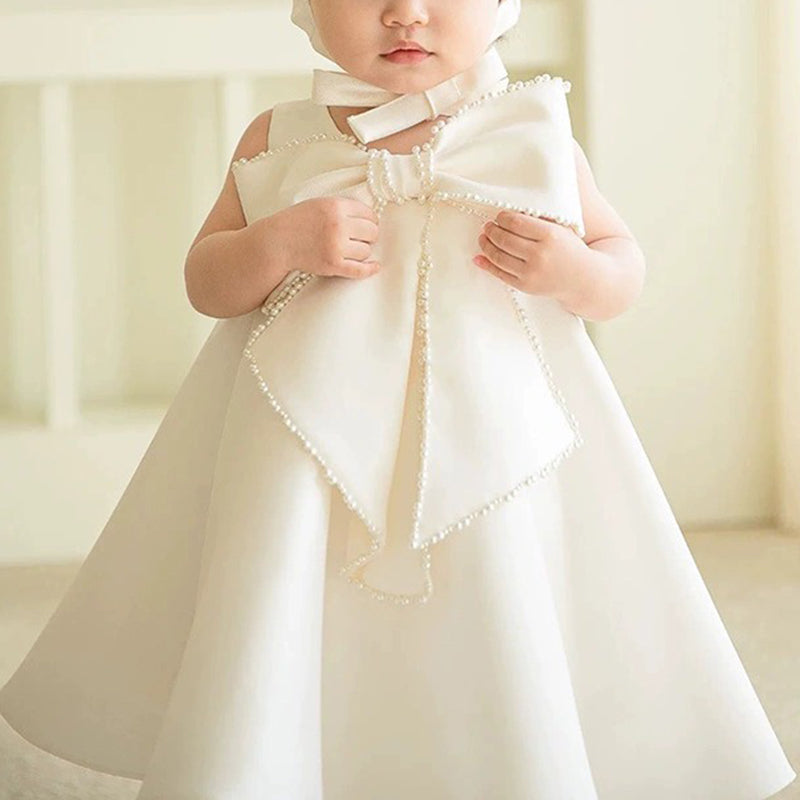 Cute A-Line Baby & Toddler Party Dress with Bowknot & Sequins – White