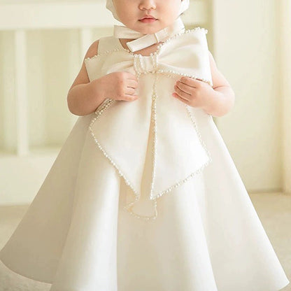 Cute A-Line Baby & Toddler Party Dress with Bowknot & Sequins – White