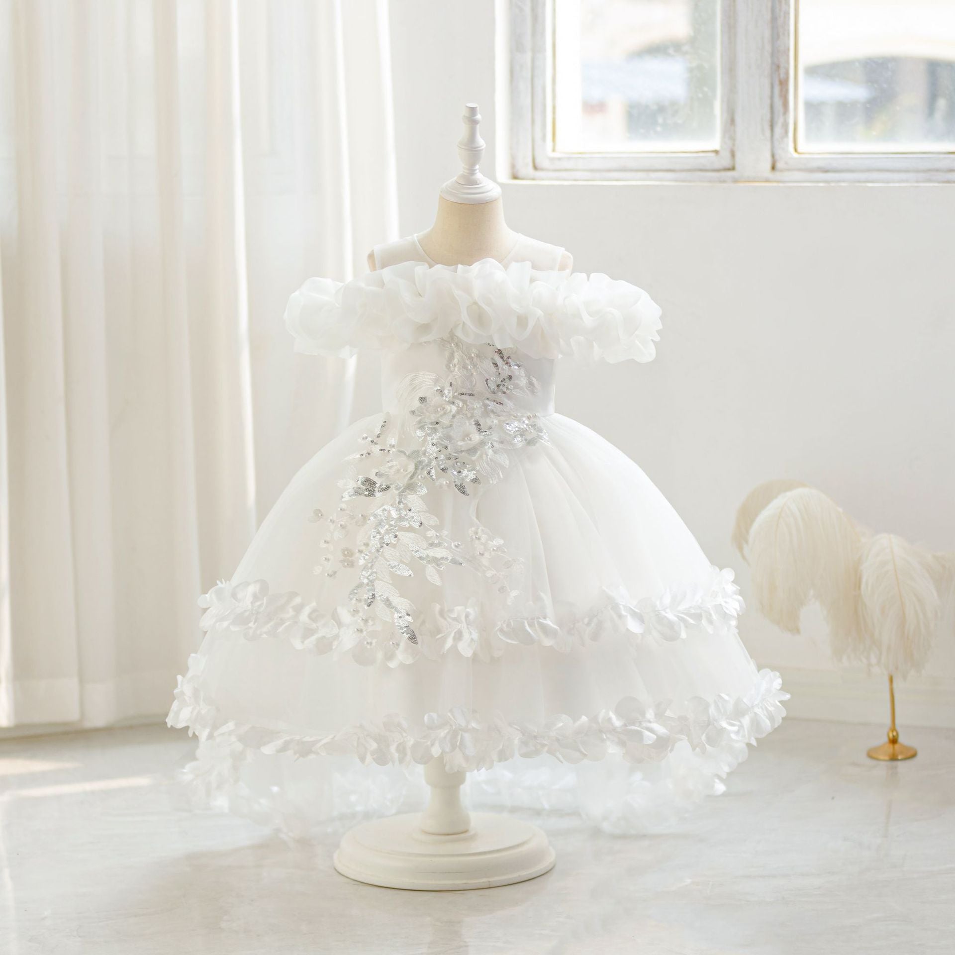 A-Line Tulle Flower Girl & Party Dress for Toddlers – Cute High-Low Maxi Gown