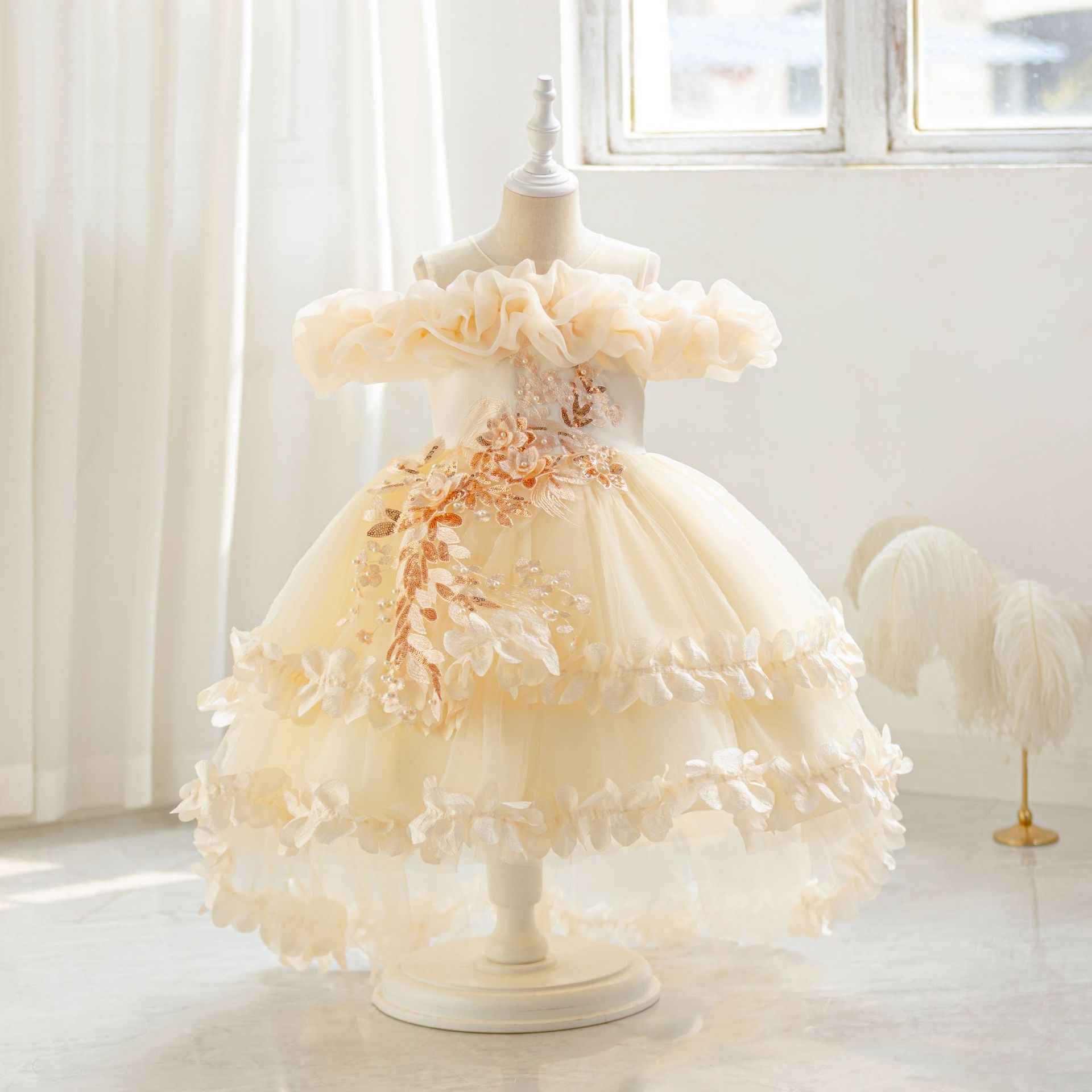 A-Line Tulle Flower Girl & Party Dress for Toddlers – Cute High-Low Maxi Gown