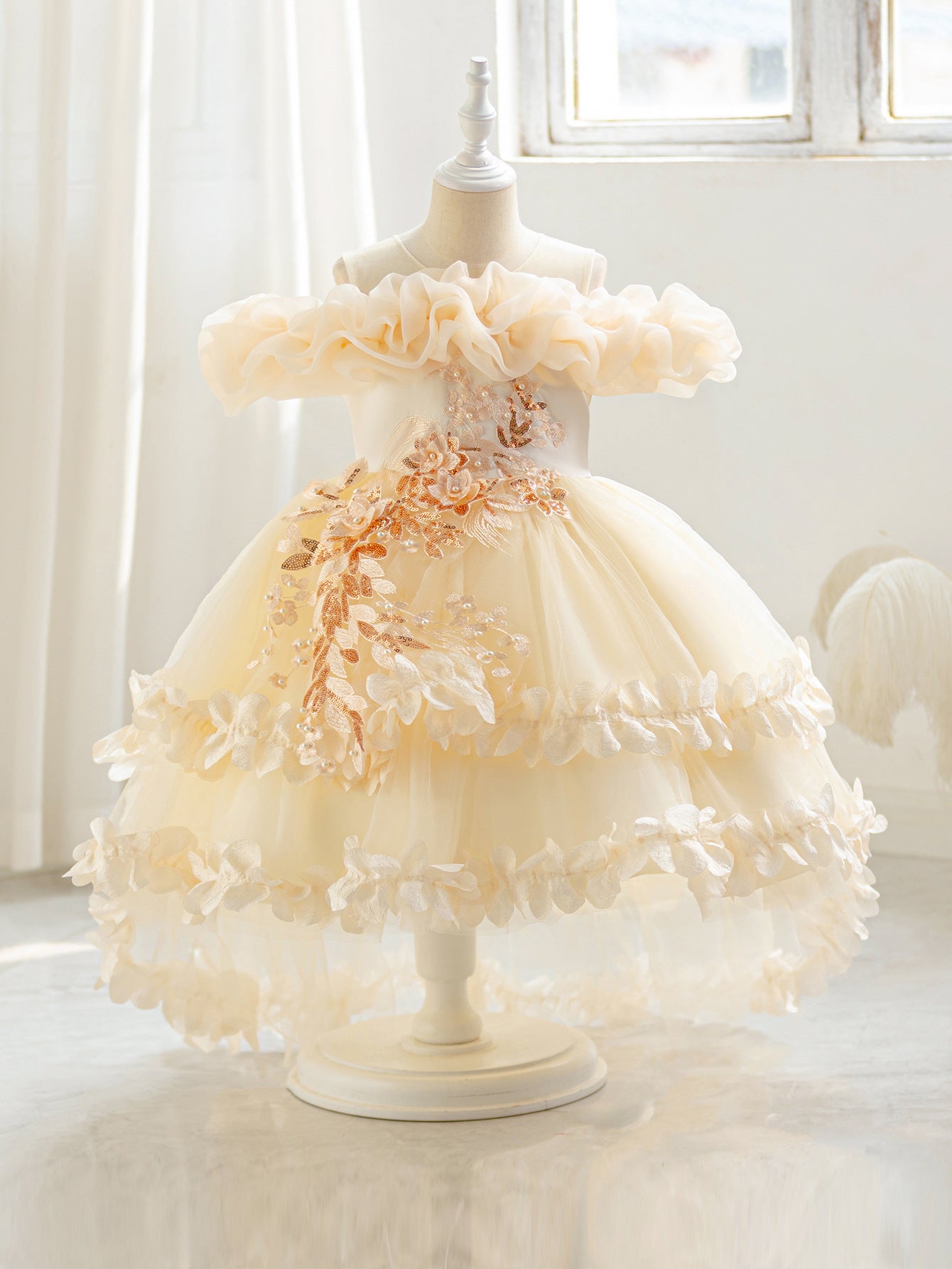 A-Line Tulle Flower Girl & Party Dress for Toddlers – Cute High-Low Maxi Gown