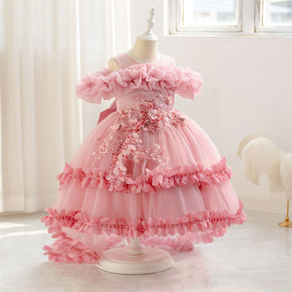 A-Line Tulle Flower Girl & Party Dress for Toddlers – Cute High-Low Maxi Gown