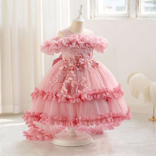 A-Line Tulle Flower Girl & Party Dress for Toddlers – Cute High-Low Maxi Gown