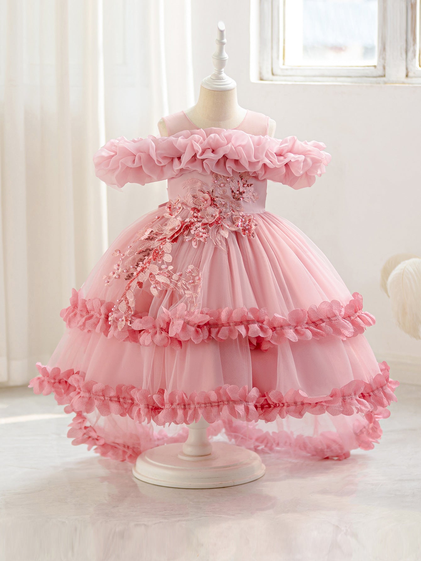 maxi flower girl dress pink ITSAME Flower Girls Bow Slip Dresses Spaghetti Straps Pageant Wedding Birthday Party Formal Maxi Gown Pink Size 11-12