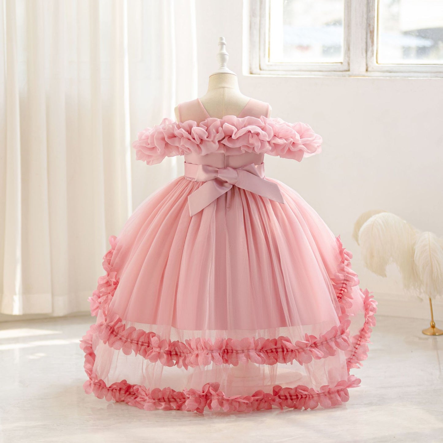 A-Line Tulle Flower Girl & Party Dress for Toddlers – Cute High-Low Maxi Gown