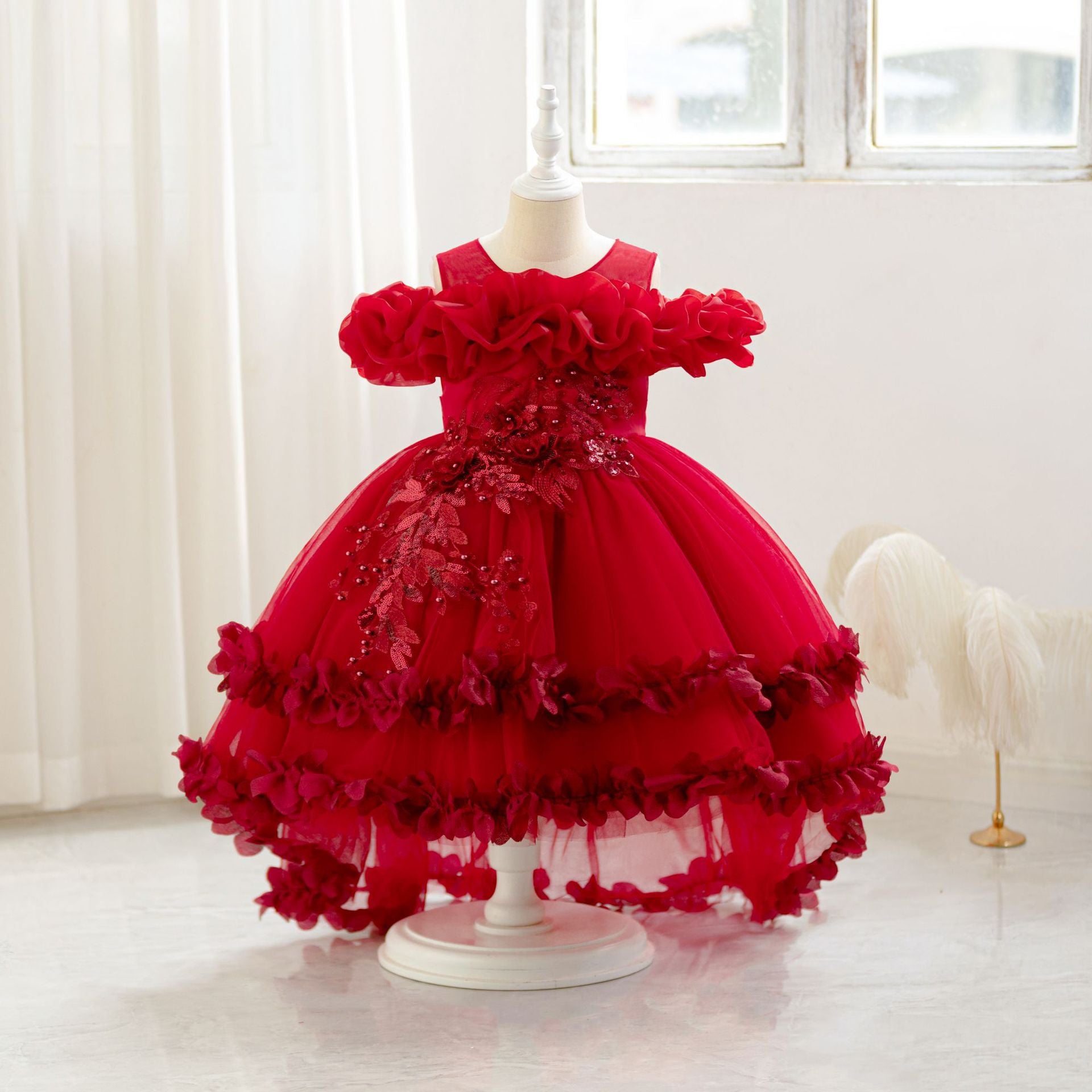 Cute A-Line Tulle Flower Girl Party Dress for Toddlers and Kids - White / 4-5 Years (120cm)