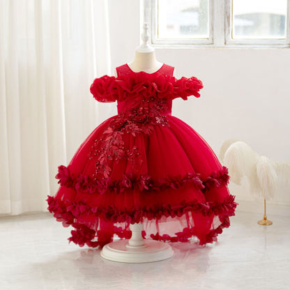 A-Line Tulle Flower Girl & Party Dress for Toddlers – Cute High-Low Maxi Gown