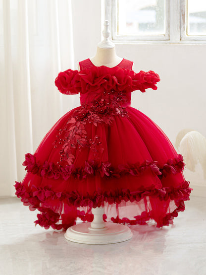 A-Line Tulle Flower Girl & Party Dress for Toddlers – Cute High-Low Maxi Gown