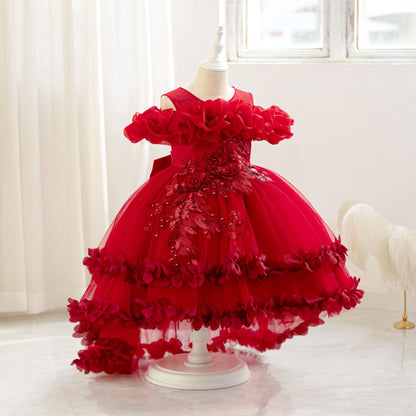 A-Line Tulle Flower Girl & Party Dress for Toddlers – Cute High-Low Maxi Gown