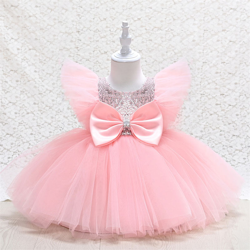 Baby Girl Tulle Party Dress with Sequins & Bow | Cute A-line Knee-Length Dress
