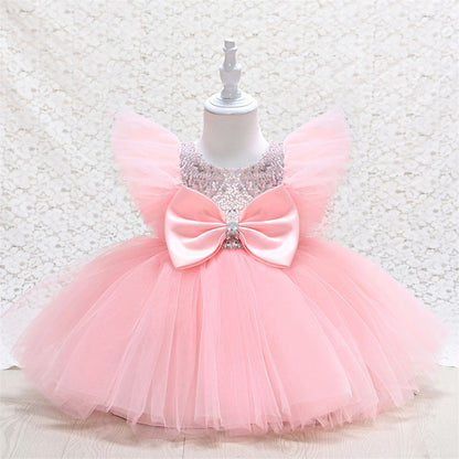 Baby Girl Tulle Party Dress with Sequins & Bow | Cute A-line Knee-Length Dress