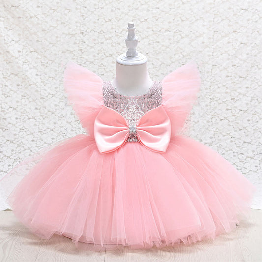 Baby Girl Tulle Party Dress with Sequins & Bow | Cute A-line Knee-Length Dress