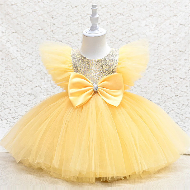 Baby Girl Tulle Party Dress with Sequins & Bow | Cute A-line Knee-Length Dress
