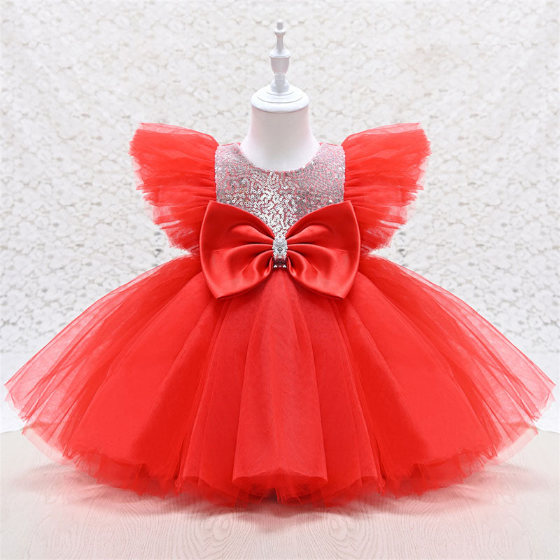 Baby Girl Tulle Party Dress with Sequins & Bow | Cute A-line Knee-Length Dress