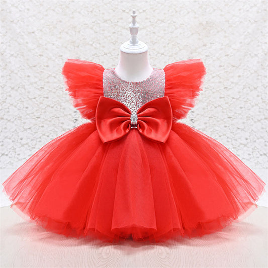 Baby Girl Tulle Party Dress with Sequins & Bow | Cute A-line Knee-Length Dress
