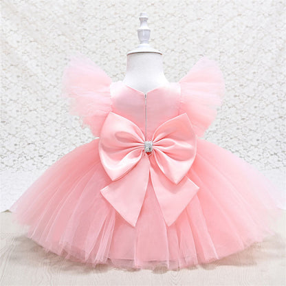 Baby Girl Tulle Party Dress with Sequins & Bow | Cute A-line Knee-Length Dress