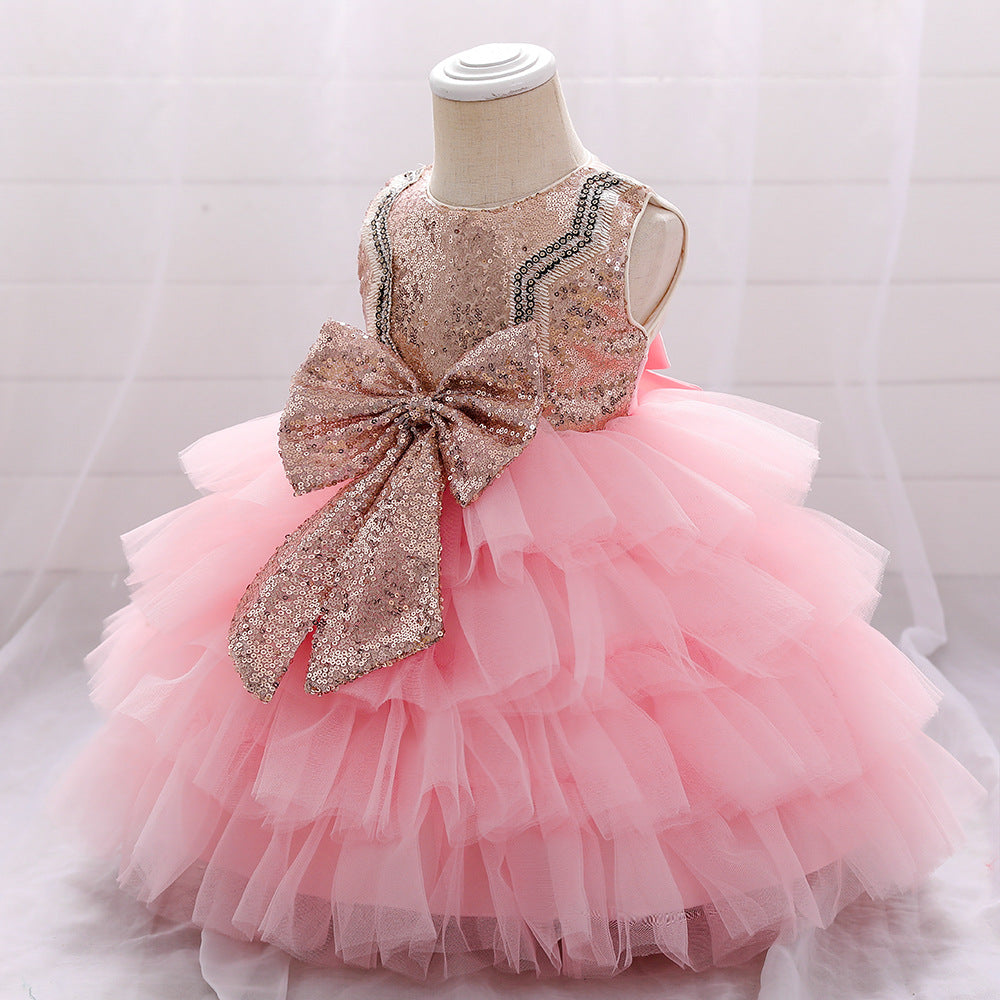 Cute Bow Tulle Princess Dress for Toddler Girls - Champagne / 9-12 Months (70cm) - Fleur Kids Cute Bow Tulle Princess Dress for Toddler Girls - Champagne / 9-12 Months (70cm) - Fleur Kids