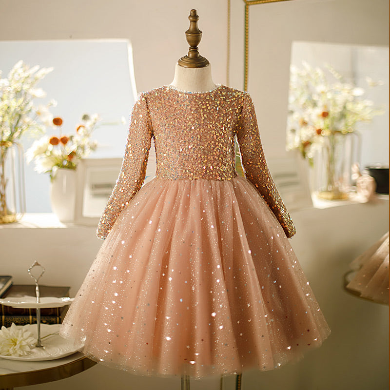 Dusty Rose Sequin Princess Dress for Girls – Flower Girl & Party Outfit