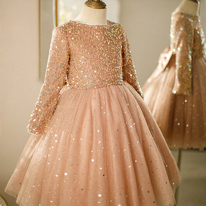 Dusty Rose Sequin Princess Dress for Girls – Flower Girl & Party Outfit