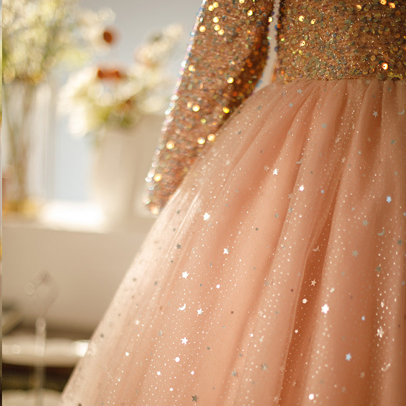 Dusty Rose Sequin Princess Dress for Girls – Flower Girl & Party Outfit