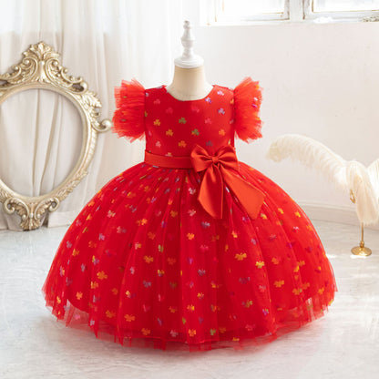 Floral Print Tulle Princess Dress for Girls | Bowknot Party Gown | Ages 2-10