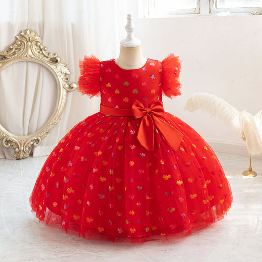 Floral Print Tulle Princess Dress for Girls | Bowknot Party Gown | Ages 2-10