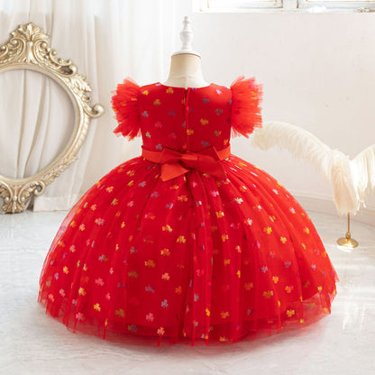 Floral Print Tulle Princess Dress for Girls | Bowknot Party Gown | Ages 2-10