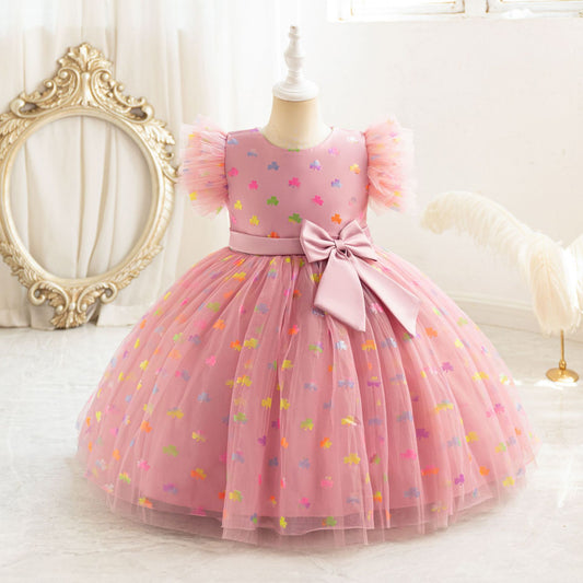 Floral Print Tulle Princess Dress for Girls | Bowknot Party Gown | Ages 2-10