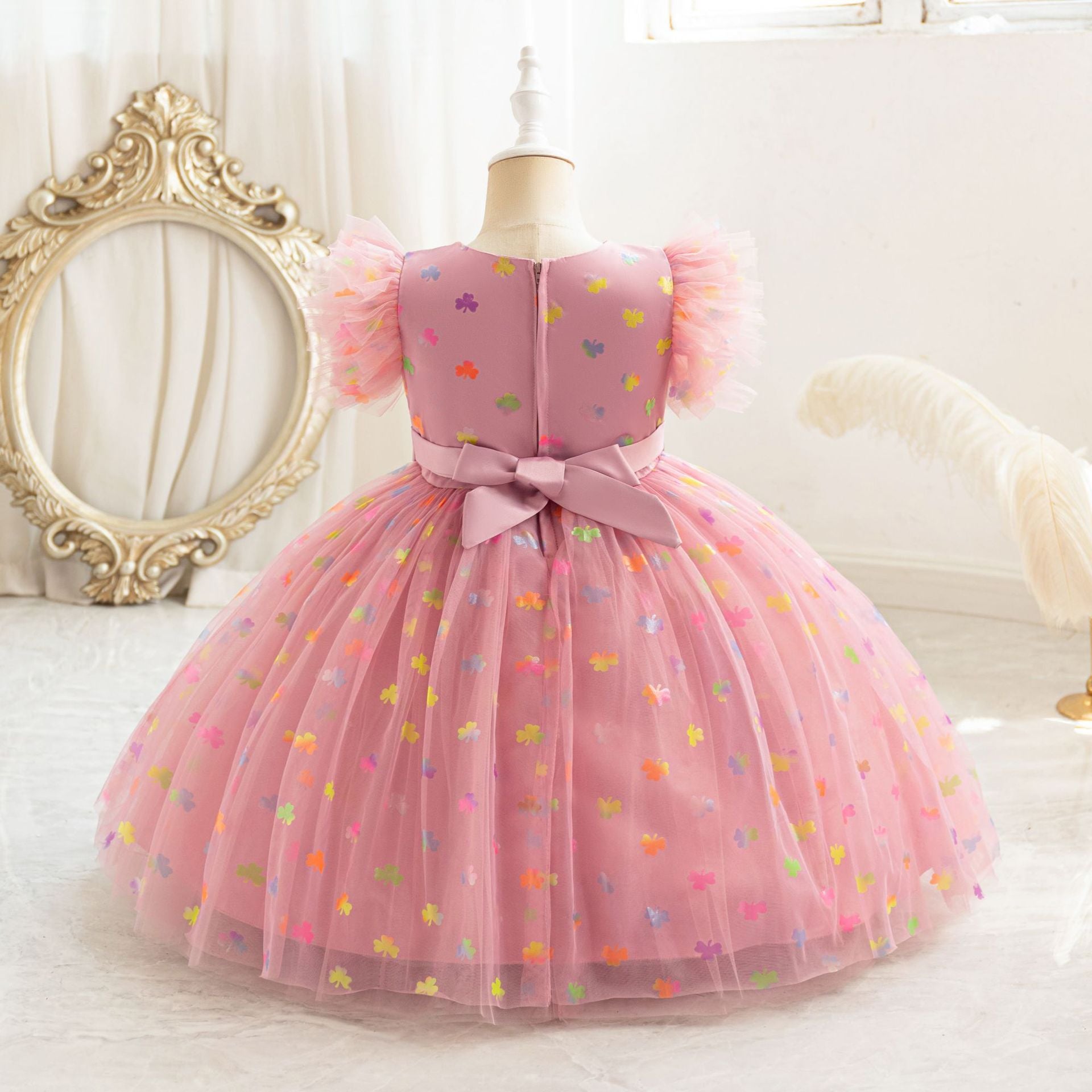 Floral Print Tulle Princess Dress for Girls | Bowknot Party Gown | Ages 2-10