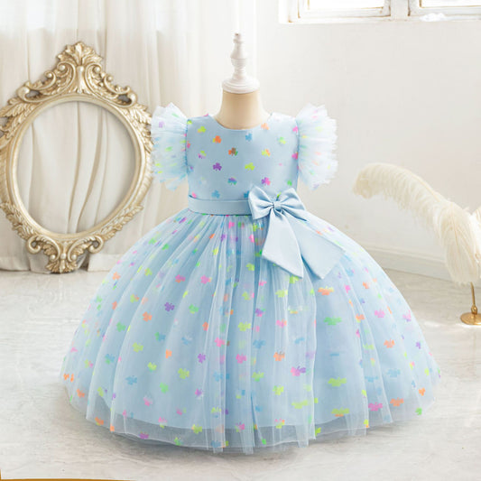 Floral Print Tulle Princess Dress for Girls | Bowknot Party Gown | Ages 2-10