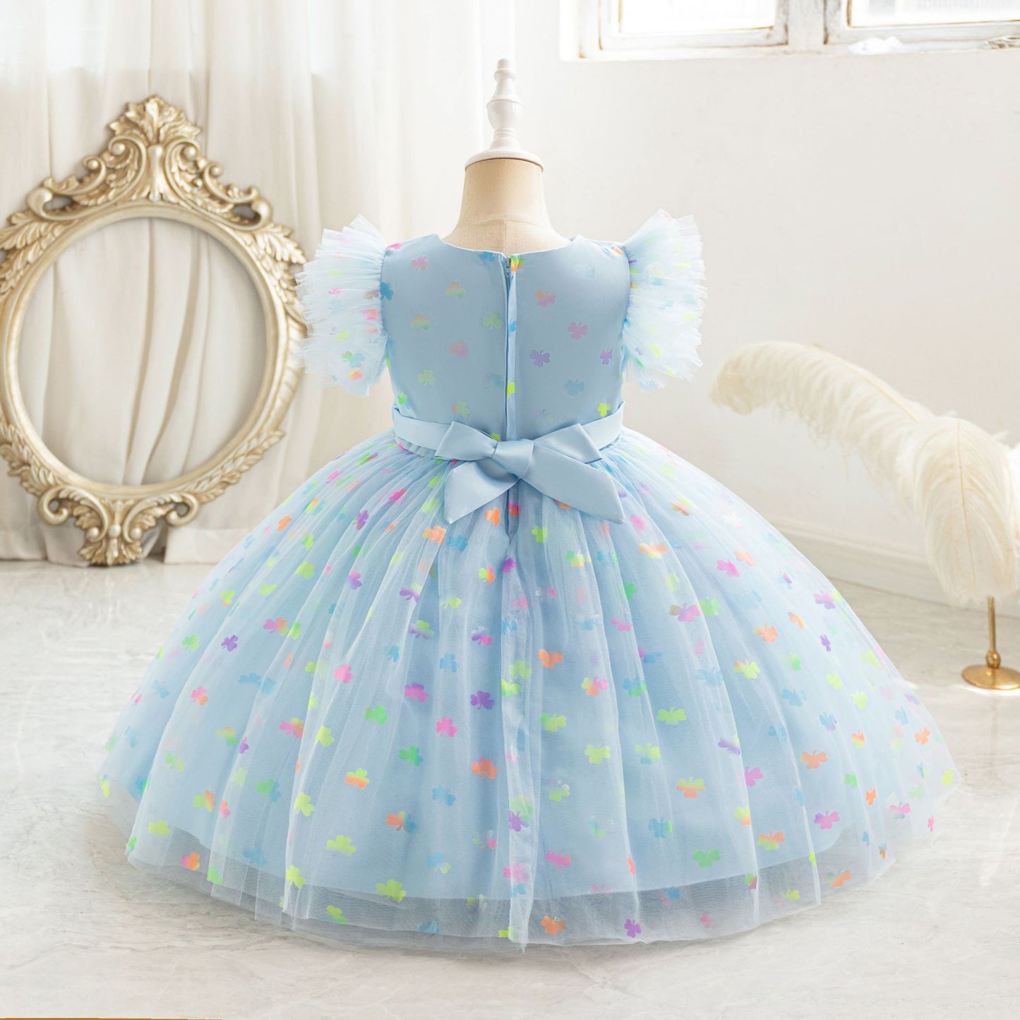 Floral Print Tulle Princess Dress for Girls | Bowknot Party Gown | Ages 2-10
