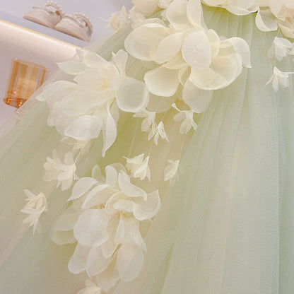 Cute Green Flower Girl Dress for Kids – Fluffy Tulle Princess Gown