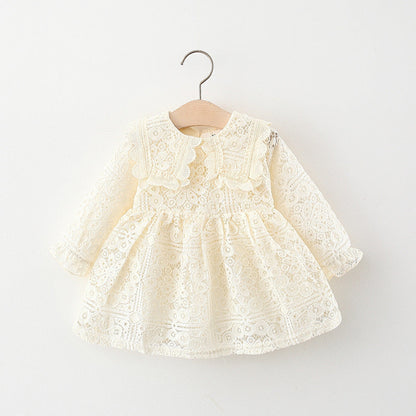 toddler tea party dress Cute Lace A-Line Tea Length Party Dress for Baby and Toddler Girls - Beige / 12-18 Months (80cm)