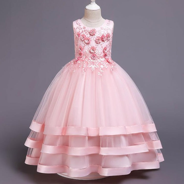 Cute Tulle Maxi Flower Girl Dress with Sequins & Flowers for Kids (Ages 3-12)