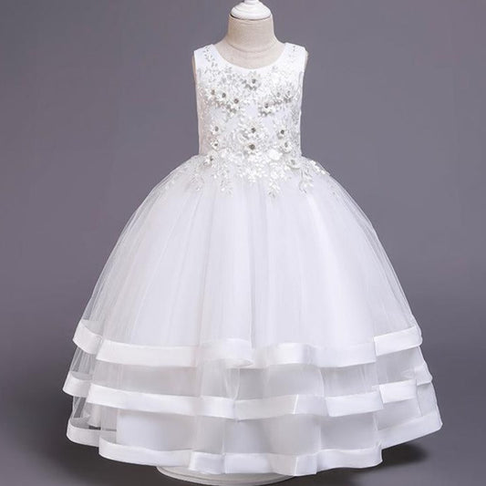 Cute Tulle Maxi Flower Girl Dress with Sequins & Flowers for Kids (Ages 3-12)