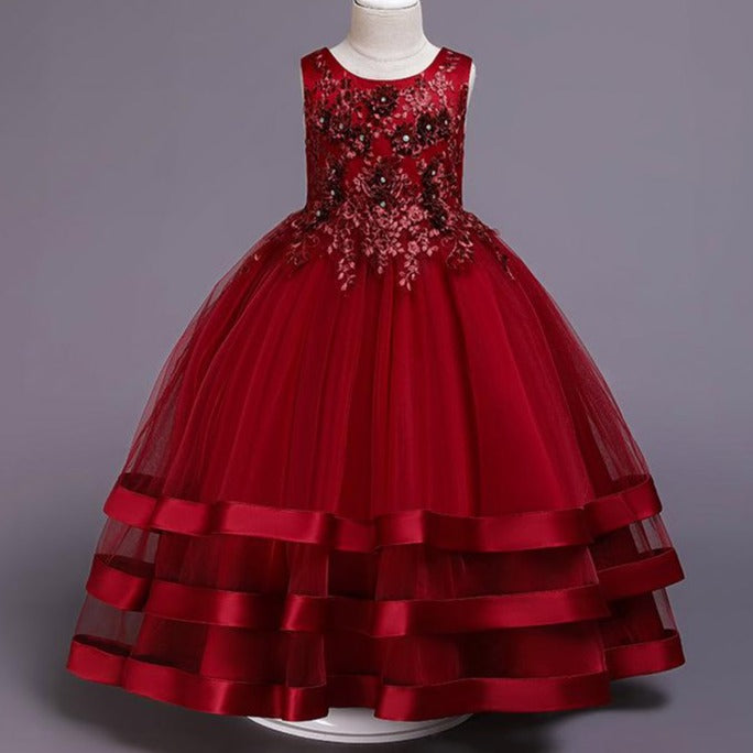 Cute Tulle Maxi Flower Girl Dress with Sequins & Flowers for Kids (Ages 3-12)